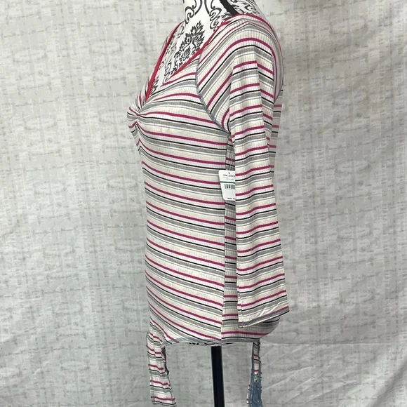 NWT Large Free People Put A Stripe On It Thong Bodysuit Vneck Long Sleeves - Picture 4 of 15